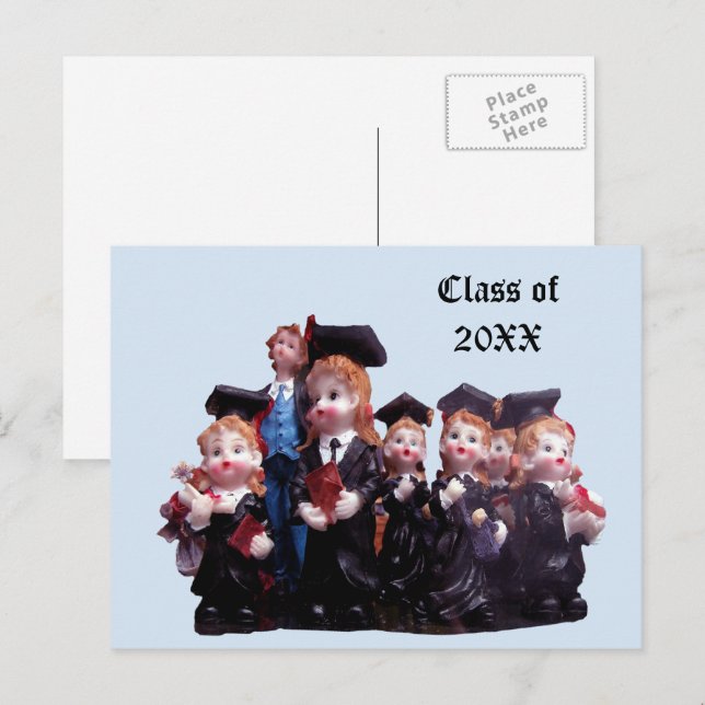 Graduate Class of 20XX Porcelain Figurines Photo Announcement Postcard (Front/Back)