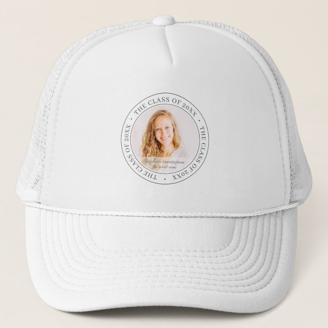 Graduate Class of 20XX Simple Modern Custom Photo Trucker Hat (Front)