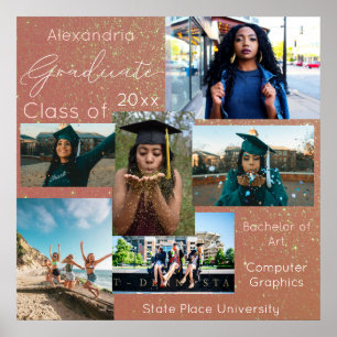 Graduate Class of College Photo 3- Pink Glitter Poster