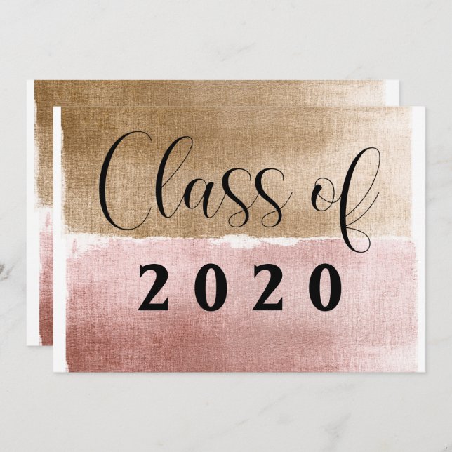 Graduate Class of Gold and Pink Modern Graduation Announcement (Front/Back)
