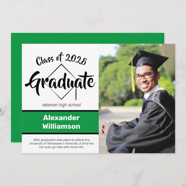 Graduate Class of Green Black Photo Graduation Announcement (Front/Back)