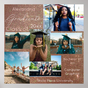Graduate Class of Photo 3- Rose Gold Glitter Poster