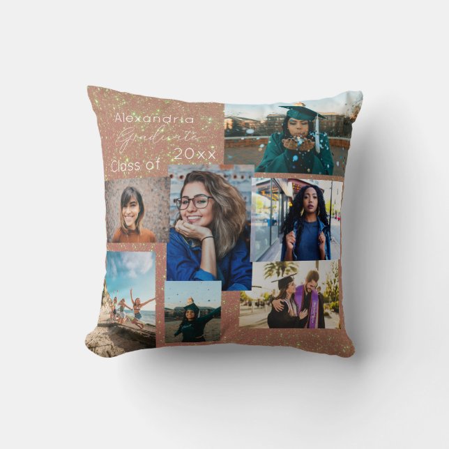 Graduate Class of Photo Collage Pink Glitter Cushion (Front)