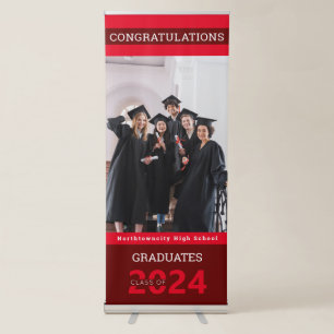 Graduate Class Red Burgundy Photo Graduation Retractable Banner