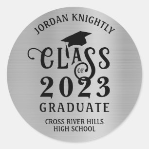 Graduate Class Year Custom Colour Faux Silver Foil Classic Round Sticker