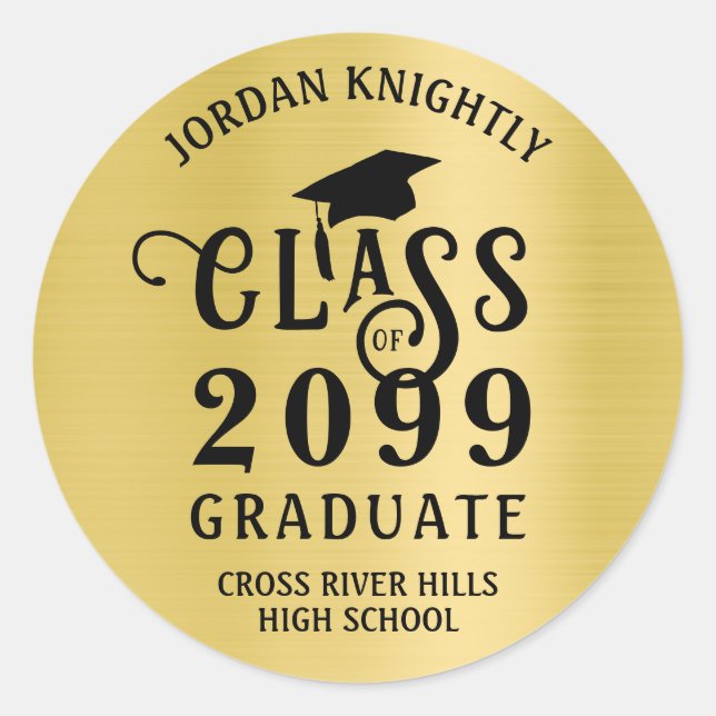 Graduate Class Year Custom Colour on Faux Gold Foi Classic Round Sticker (Front)