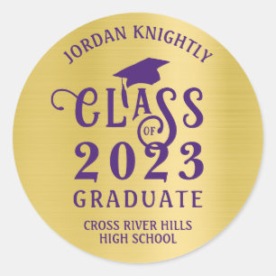 Graduate Class Year Custom Colour on Faux Gold Foi Classic Round Sticker
