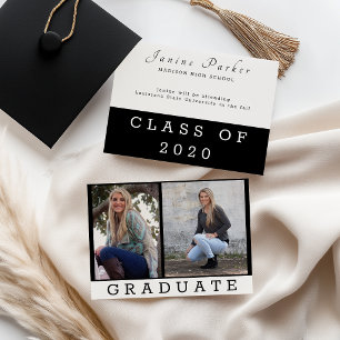 Graduate Classic Black Add Two Photos Custom Announcement