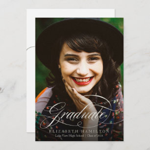 Graduate Classy Silver Script Grad Party Photo Invitation