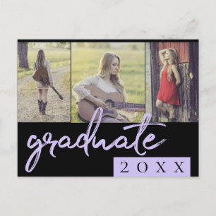 Graduate Collage Lavender Brush 3 Photo Keepsake Invitation Postcard
