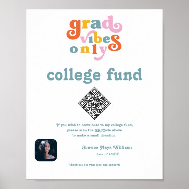 Graduate College Fund Donation QR Code Retro Sign (Front)