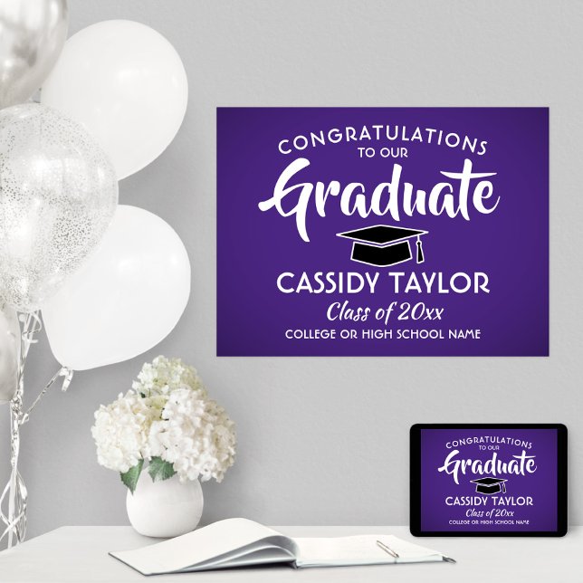 Graduate Congrats Elegant Purple White Graduation Poster (Creator Uploaded)