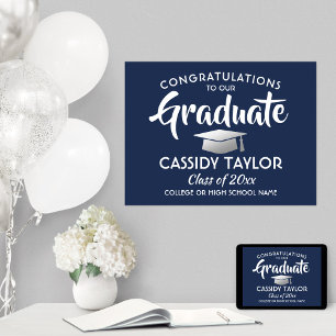 Graduate Congrats Navy Blue and White Graduation Poster