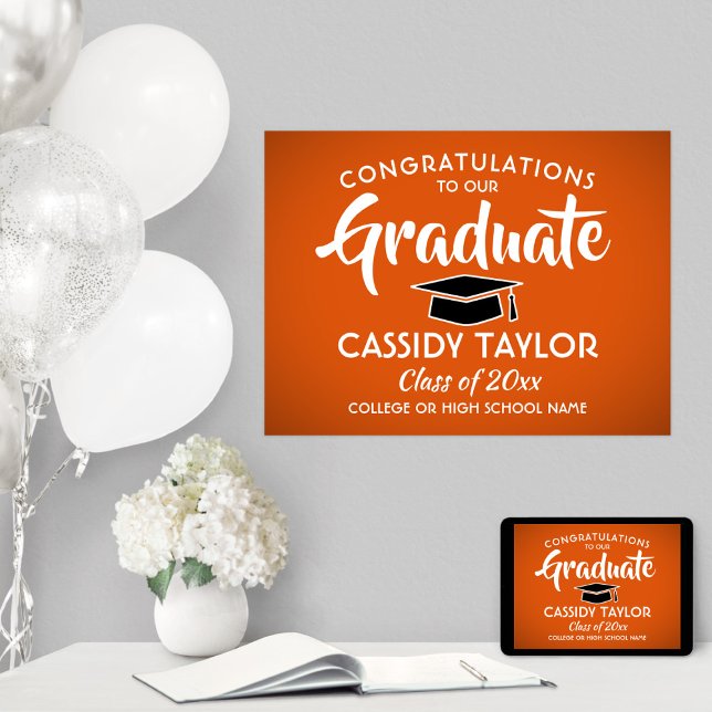 Graduate Congrats Orange, Black & White Graduation Poster (Creator Uploaded)