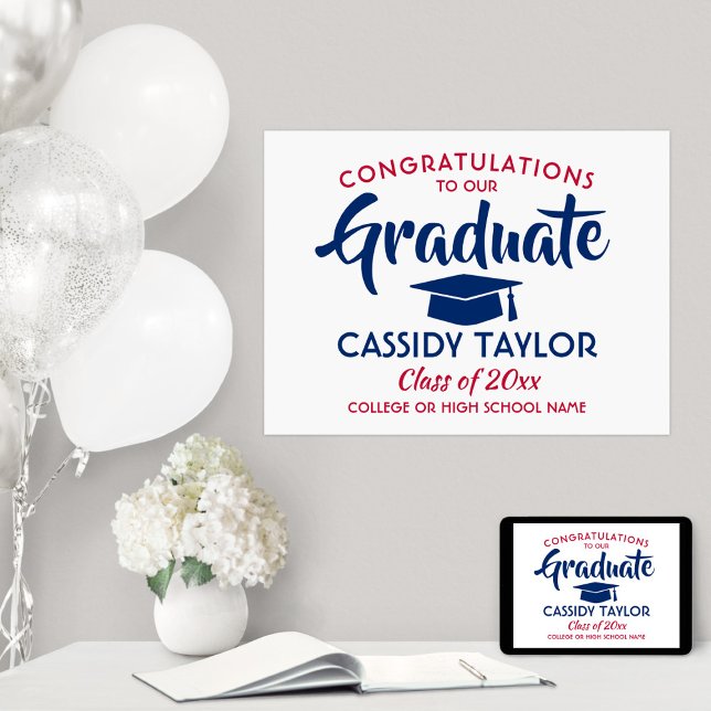 Graduate Congrats Red, White and Blue Graduation Poster (Creator Uploaded)