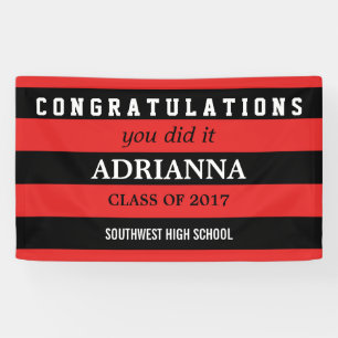 Graduate Congratulations Black And Red Stripes Banner