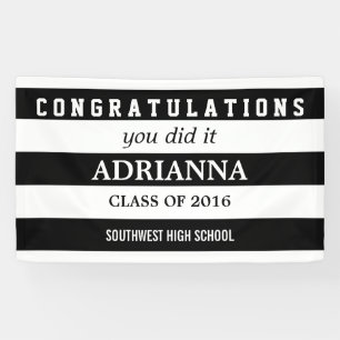 Graduate Congratulations Black And White Stripes Banner