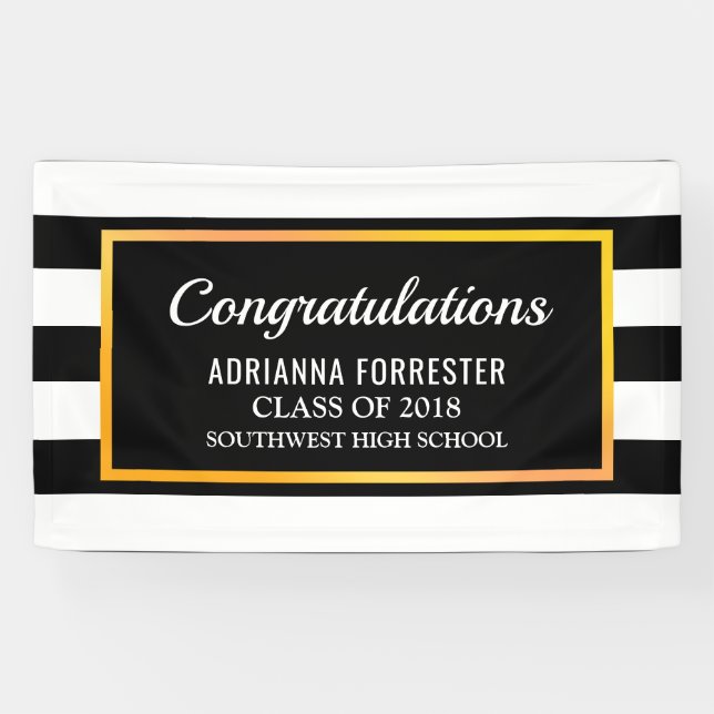 Graduate Congratulations Black White Stripes Banner (Horizontal)