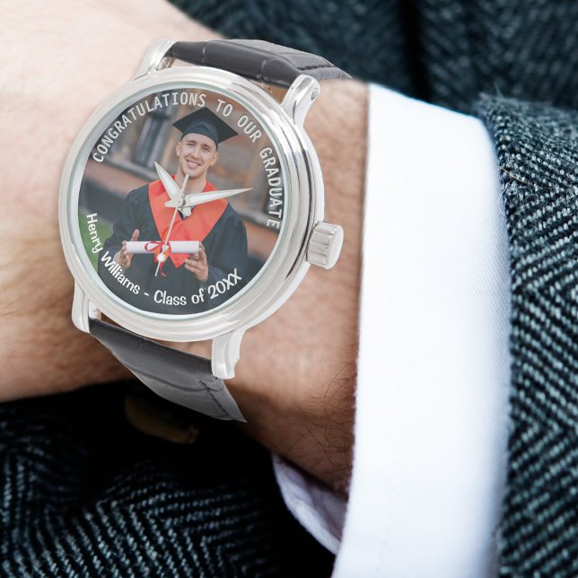 Graduate Congratulations Custom Photo Keepsake Watch (An elegant watch to celebrate a graduation, with custom photo, name and year)