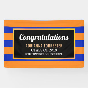 Graduate Congratulations Navy Blue Orange Stripes Banner