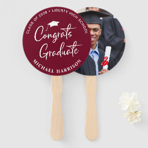Graduate Congratulations Photo Burgundy Hand Fan