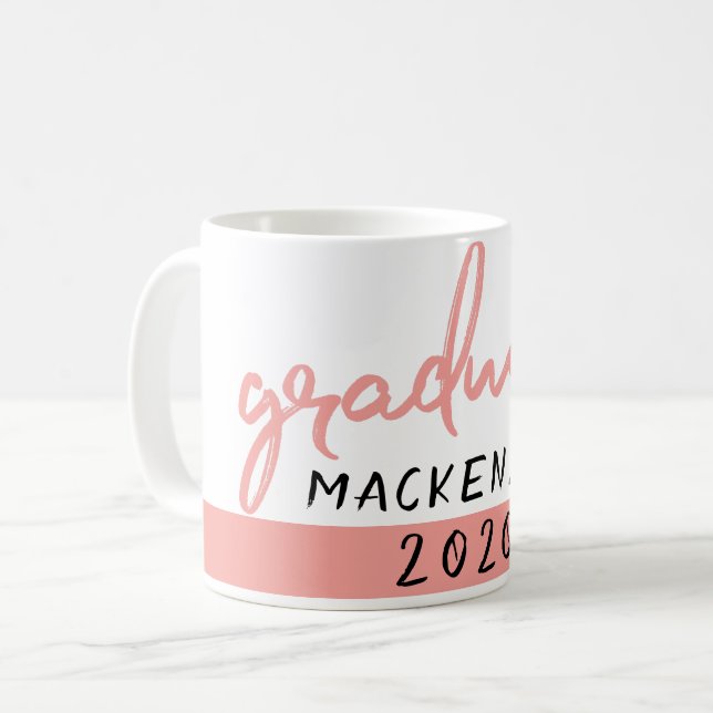 Graduate Coral Script | Hand-Lettering with Year Coffee Mug (Front Left)