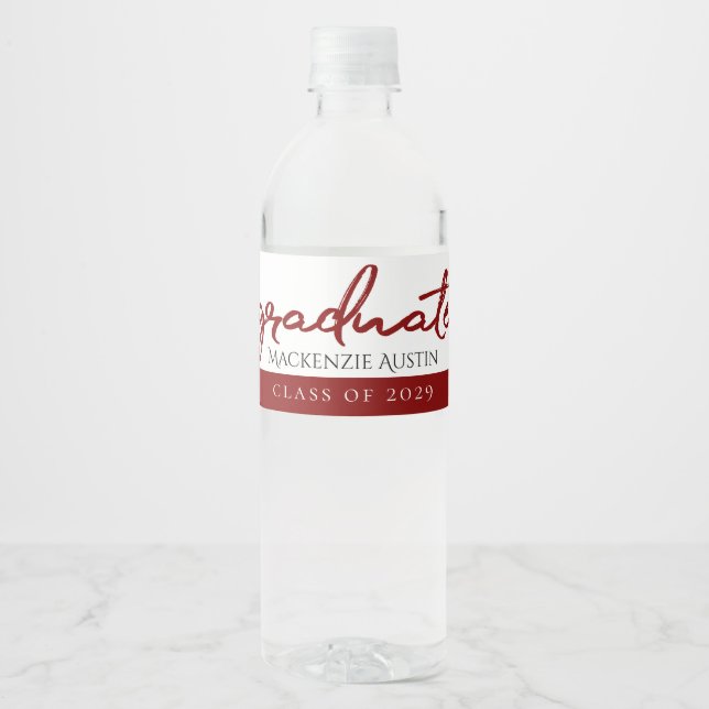 Graduate Coral Script | Hand-Lettering with Year Water Bottle Label (Front)