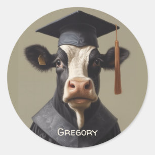 Graduate Cow Classic Round Sticker