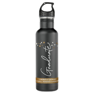 Graduate Custom School name Confetti Gold black  710 Ml Water Bottle