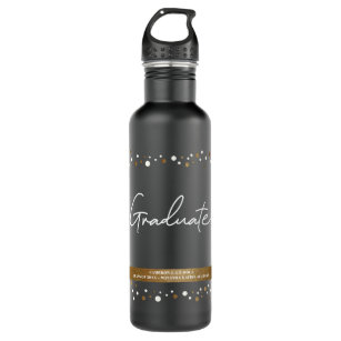 Graduate Custom School name Confetti Gold black 710 Ml Water Bottle