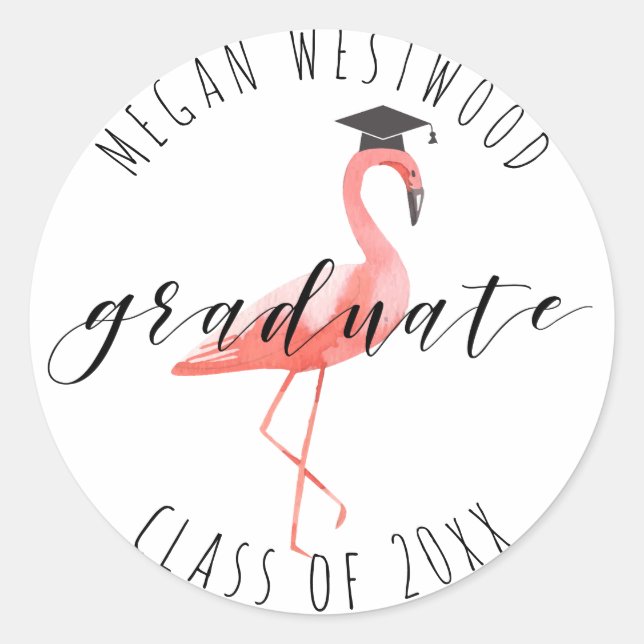 Graduate custom sticker funny flamingo tropical (Front)