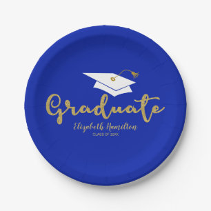Graduate Cute Gold Glitter Calligraphy Graduation  Paper Plate