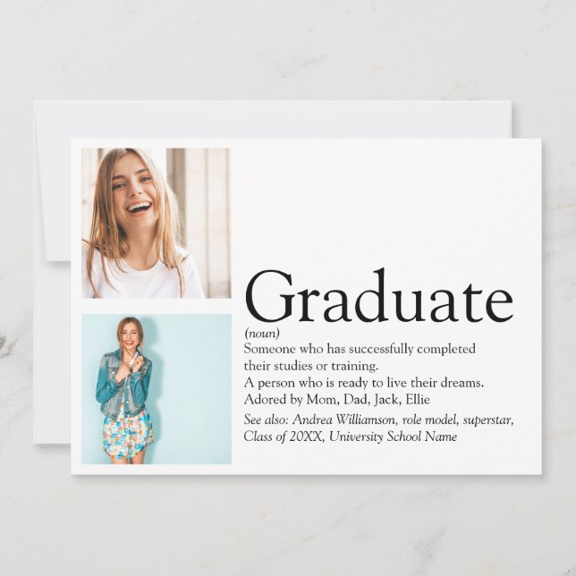 Graduate Definition 2 Photo Black And White Invitation (Front)
