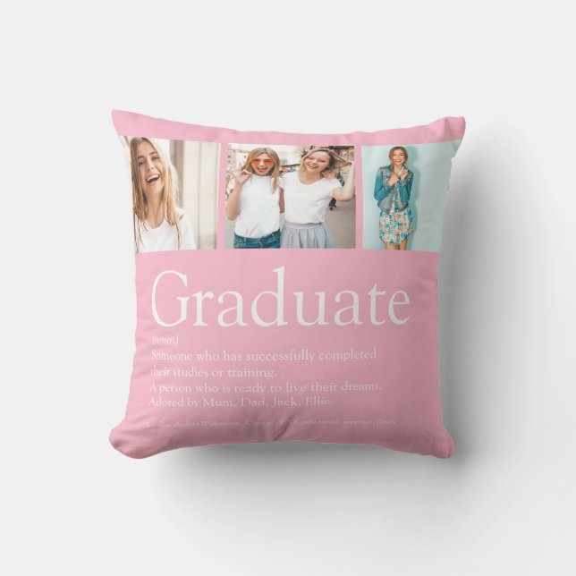 Graduate Definition 3 Photo Collage Girly Pink Fun Cushion (Front)