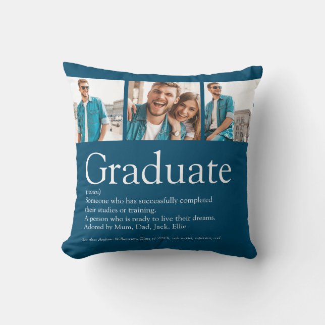 Graduate Definition 3 Photo Collage Modern Blue Cushion (Front)
