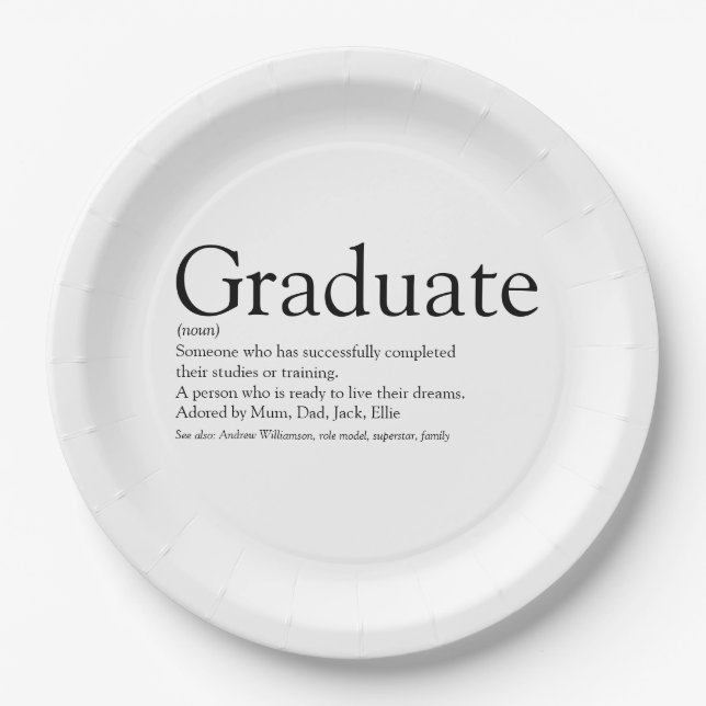 Graduate Definition Black and White  Paper Plate (Front)