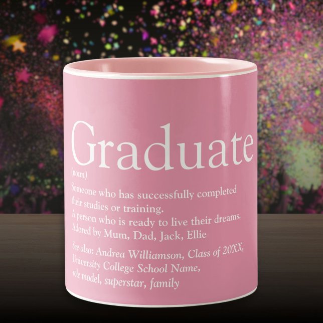 Graduate Definition Class of 2021 Fun Girly Pink Two-Tone Coffee Mug (Graduate Definition Modern Fun Girly Pink Two-Tone Coffee Mug)