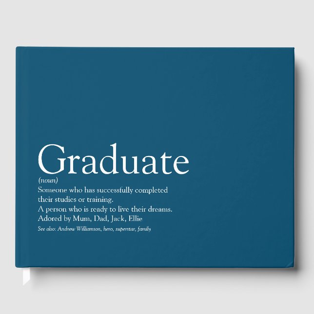 Graduate Definition Modern Blue Guest Book (Front)