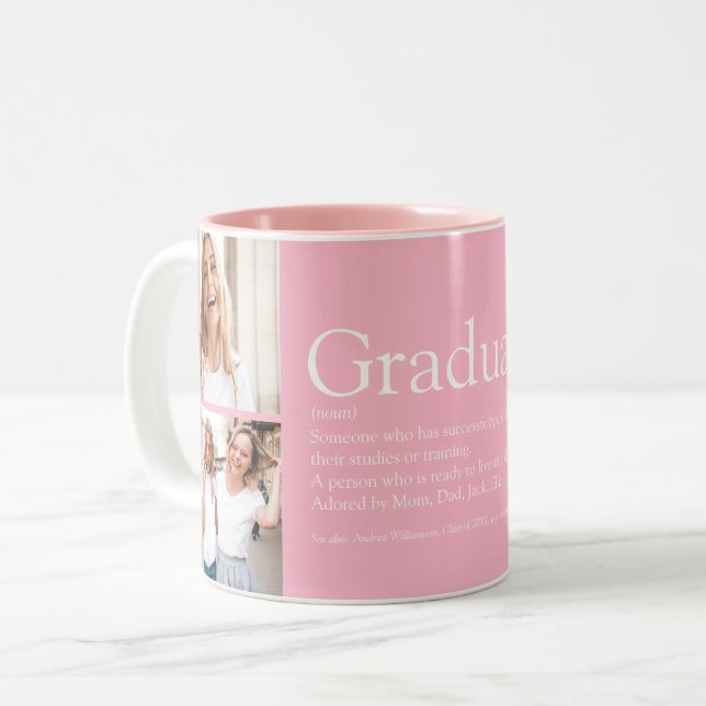 Graduate Definition Modern Photo Girly Pink Two-Tone Coffee Mug (Front Left)