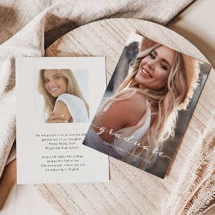 Graduate   Delicate Script and Two Photos Announcement