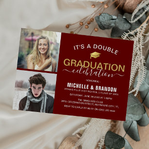 Graduate Double Celebration Graduation Party Photo Invitation