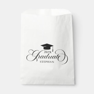Graduate Elegant Black Script Typography Favour Bags