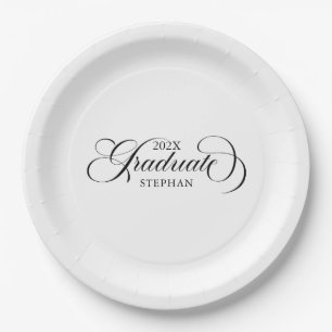 Graduate Elegant Black Script Typography Paper Plate