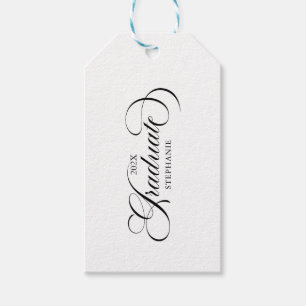 Graduate Elegant Black White Script Typography Gift Tags