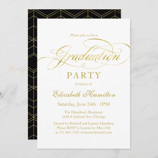 Graduate Elegant Faux Foil Grad Party Invitation (Front/Back)