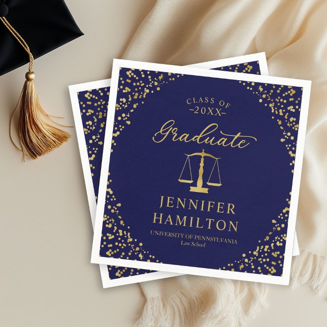 Graduate Elegant Gold Blue Law School Graduation Napkin (Creator Uploaded)
