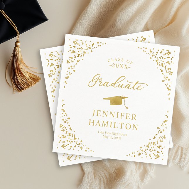 Graduate Elegant Gold Confetti On White Graduation Napkin (Creator Uploaded)