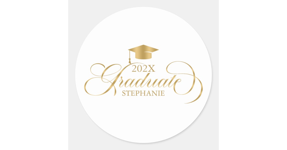 Graduate Elegant Gold Script Typography Classic Round Sticker | Zazzle