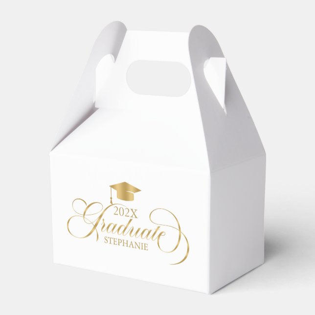 Graduate Elegant Gold Script Typography Favour Box (Front Side)