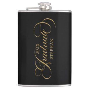 Graduate Elegant Gold Script Typography Hip Flask
